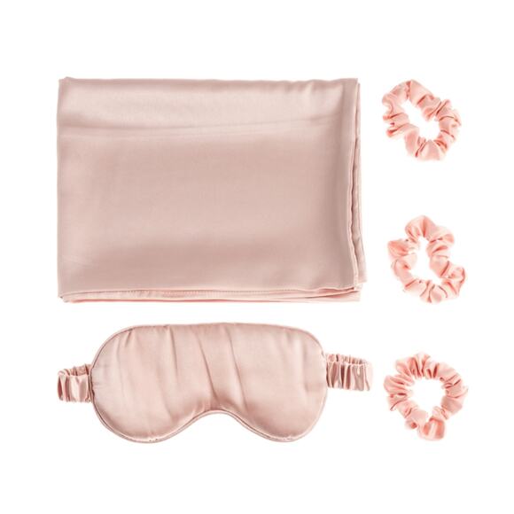PRONOIR BEAUTY SILKY SLEEP SET IN PINK: PILLOWCASE, SLEEP MASK, 3 SCRUNCHIES - Picture 2 of 6